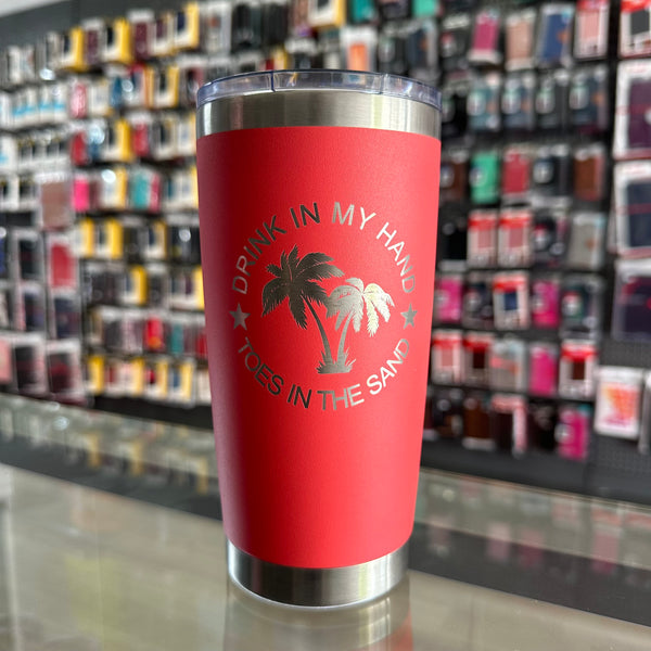 "Drink In My Hand, Toes In The Sand" 20oz Coral Tumbler